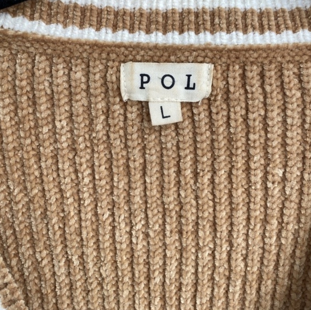Pol Boho Chunky Knit Striped V-neck Sweater Relaxed Fit Casual Size Large - Picture 5 of 7